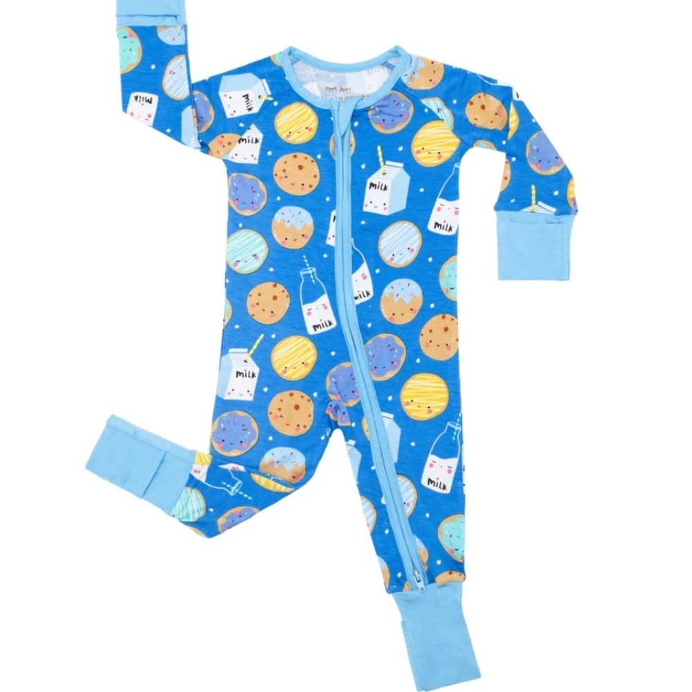 Little Sleepies Blue Milk and Cookies Kids One Piece 18-24 Mnths small flaw